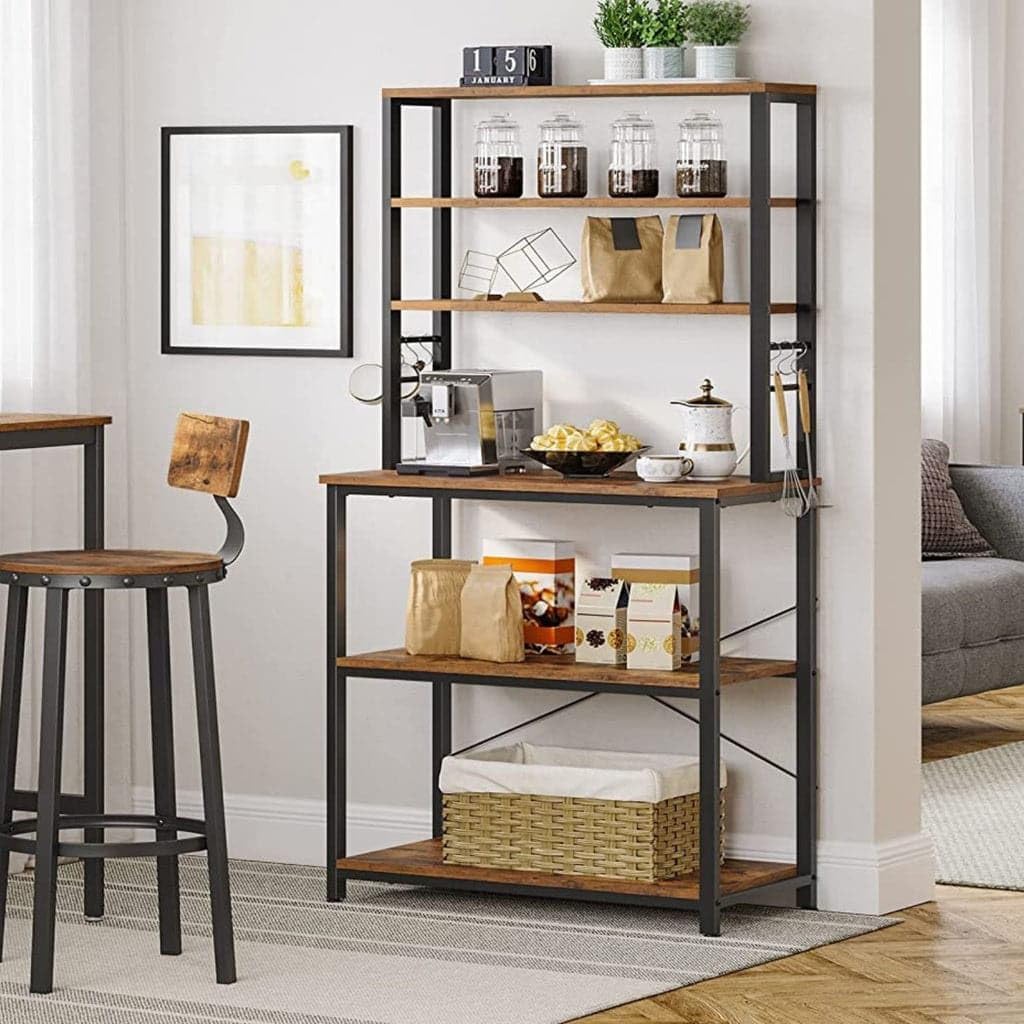 VASAGLE Bar Table, 23.6" D x 42.9" W, and 6-Tier Baker's Rack, 15.7" D x 31.5" W x 65.7" H, Rustic Brown Kitchen Storage Bundle