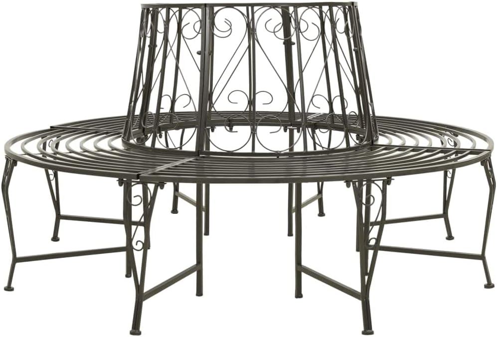 Tree Bench Silver Grey Steel 63 in Diameter Outdoor Bench Round,Sturdy Round Steel Tree Bench with Weathered Finish for Outdoor Gatherings and Relaxation Patio Furniture