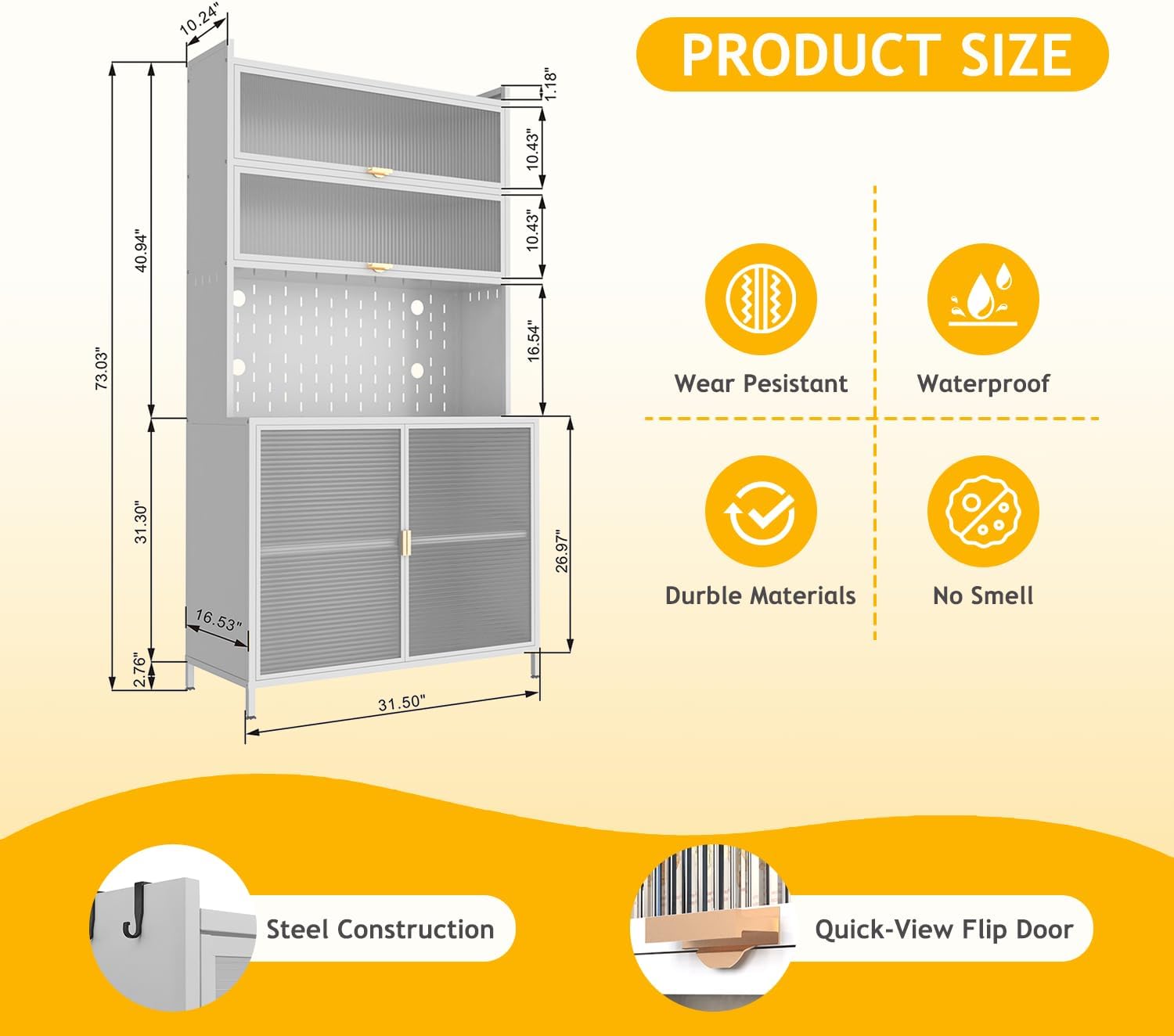 Kitchen Pantry Storage Cabinet, 73'' Tall Freestanding Cabinet with Door and Adjustable Shelves, Metal Pantry Cabinets, Anti-Tip Design (White)