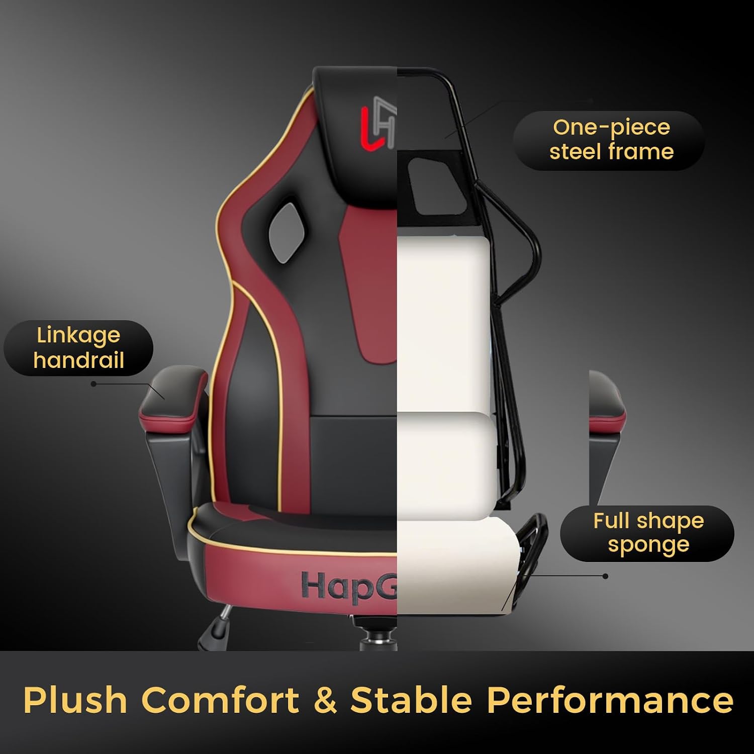 HapGIFT Computer Chair, Racing Style Gaming Chair with Link Armrest, Ergonomic PC Office Chairs for Adults Teens, Height Adjustable Video Game Chairs for Home, Swivel PC Chair, 300lbs (BLACK RED)