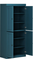 Palace Imports Solid Wood Kitchen Pantry Cabinet - 71.5" Tall x 32" Wide - Wooden Storage Cabinet w/ 4 Shaker Doors & 4 Adjustable Shelves, Teal Blue, 100% Renewable Eco-Friendly Wood, Made in Brazil