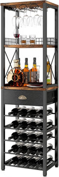 Homeiju Wine Rack Freestanding Floor, Bar Cabinet for Liquor and Glasses | 4-Tier bar Cabinet with Tabletop, Glass Holder, Storage Drawer and Wine Storage for Living Room (Patent No.D29872845)