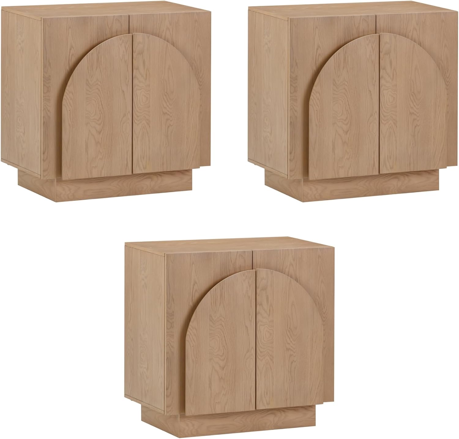 Nathan James Iris Mid-Century Modern Credenza, Brown TV Stand, Living Room Wood Storage Cabinet with Arched Cabinet Doors, Raw Oak, Set of 3