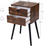 JAXPETY End Tables Set of 2, Night Stand with Drawers, Bedside Tables with Solid Wood Legs and Large Storage Space, Side Table for Living Room/Bedroom(Brown)