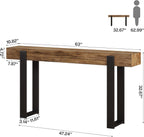 Tribesigns 63-Inch Long Console Table, Solid Wood Sofa Table Behind The Couch with Metal Support, Farmhouse Entryway Furniture for Entrance, Hallway, Living Room, Rustic Brown & Black