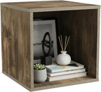Lavish Home Cube Storage Organizer – Modular Stackable Bookshelf, Customizable Cube Shelf Bookcase, Nightstand or End Table for Living Room, Bedroom, Dorm (Gray Woodgrain)