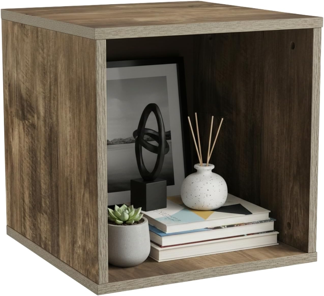 Lavish Home Cube Storage Organizer – Modular Stackable Bookshelf, Customizable Cube Shelf Bookcase, Nightstand or End Table for Living Room, Bedroom, Dorm (Gray Woodgrain)