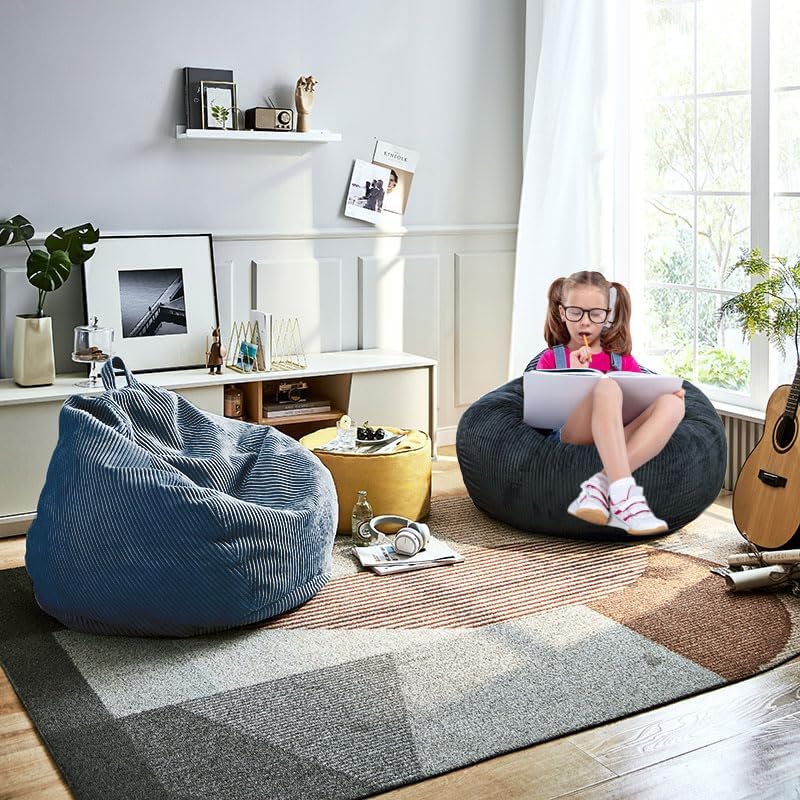 Bean Bag Chair, with Faux Fur Cover for Teens and Kids, Foam Bean Bag Chairs, Soft Faux Fur Fabric, Round Fluffy Bean Bag Sofa