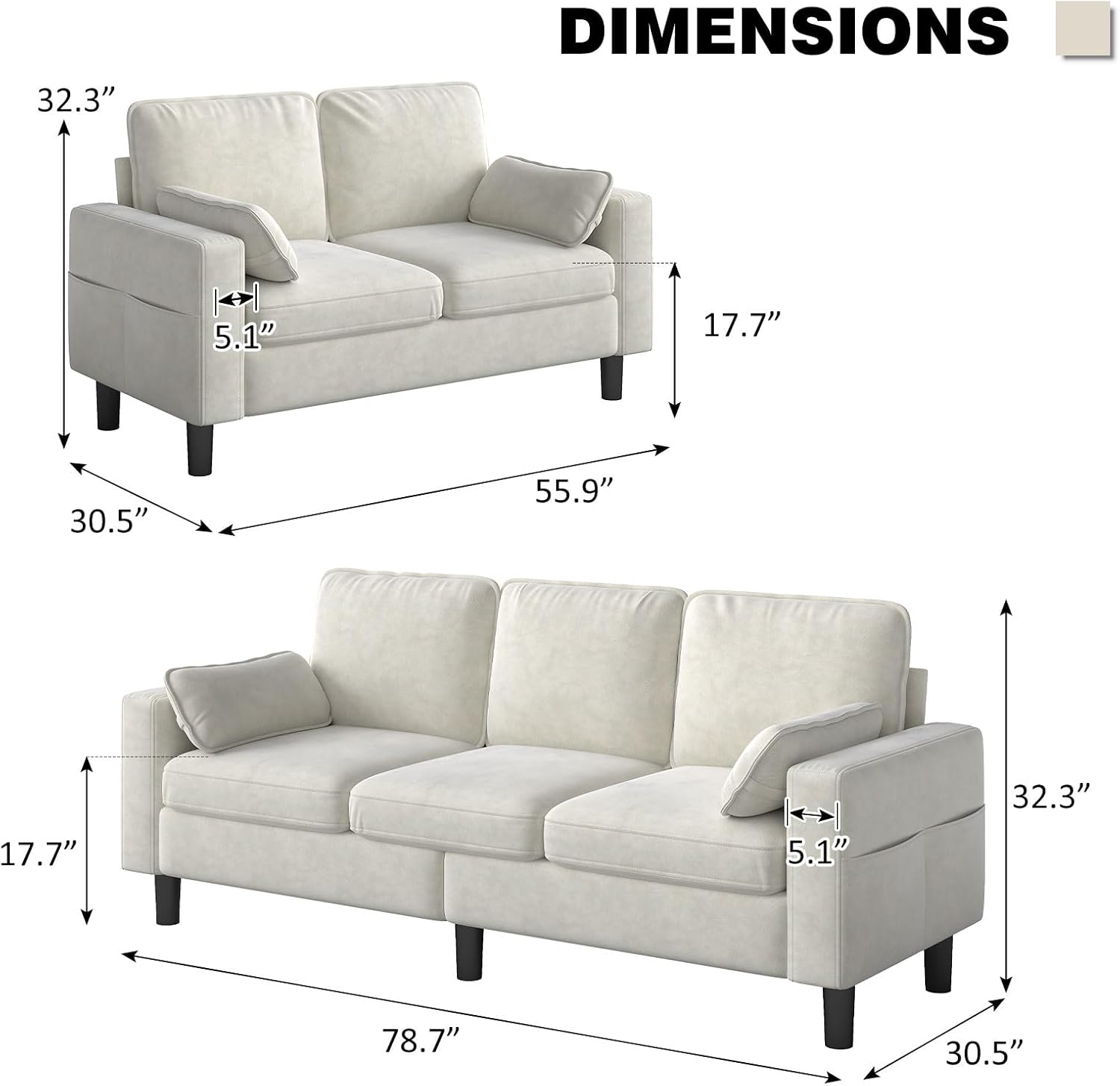 Kinfant 5-Seat Waiting Room Chair- Office Guest Reception Chairs Waiting Furniture Bench with Armrest Modern Upholstered Reception Seating for Salon, Bedroom & Studio, White