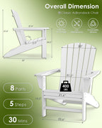 GREENVINES Adirondack Chairs Set of 2 | HDPE Plastic | Oversized Fire Pit Chair | All Weather | Poly Lumber | White | for Outdoor Deck Backyard Patio Garden