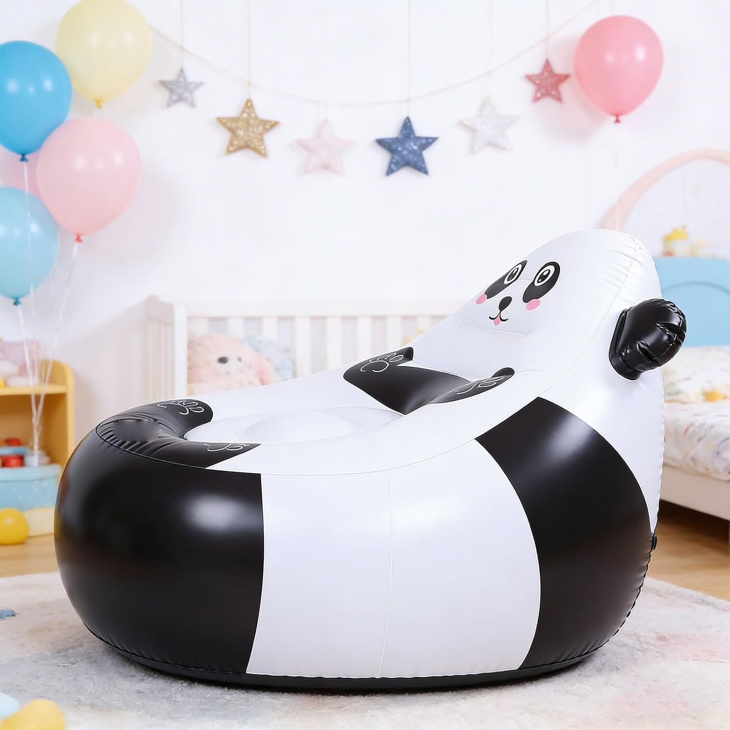 Zunate Cartoon Panda Inflatable Chair, Portable Animal Shaped Air Filled Couch for Kids, Lightweight Soft Seat for Outdoor Camping Beach Travel Indoor Backyard, Fun Inflatable Sofa with