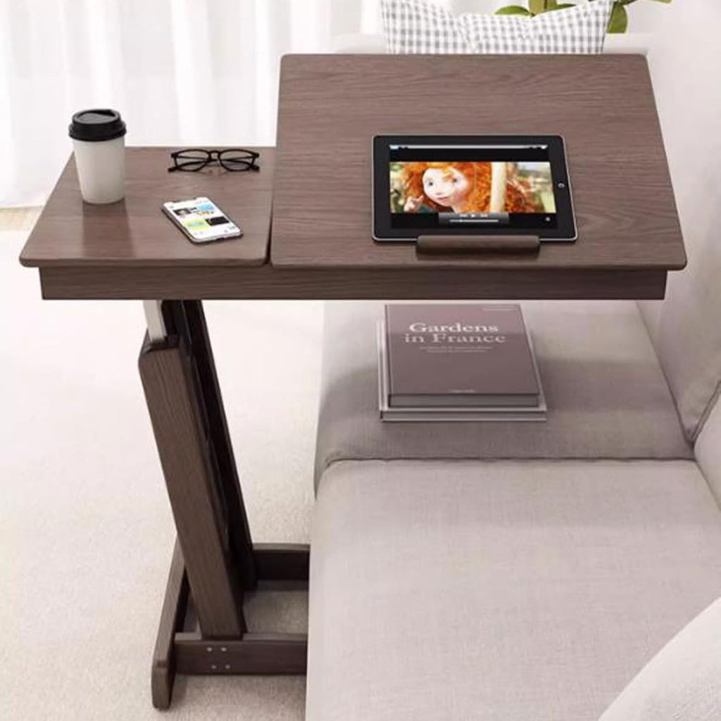 Coffee Table Height Adjustable C Shaped End Table, Foldable Couch Desk with Tiltable Top, Sofa Side Laptop Stand TV Tray with Storage Basket