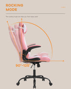 PC Gaming Chair Video Game Chair， Racing Style Office High Back Desk Executive PU Leather Rolling Task Swivel Computer with Lumbar Support Headrest,Pink