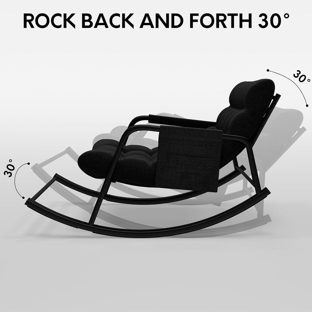 lavimiya Double Papasan Rocking Chair with Cushion, Patio Loveseat Rocker | Black, Thick tufted padding, 400 lbs capacity, side storage pocket, ideal for living room, porch, and garden