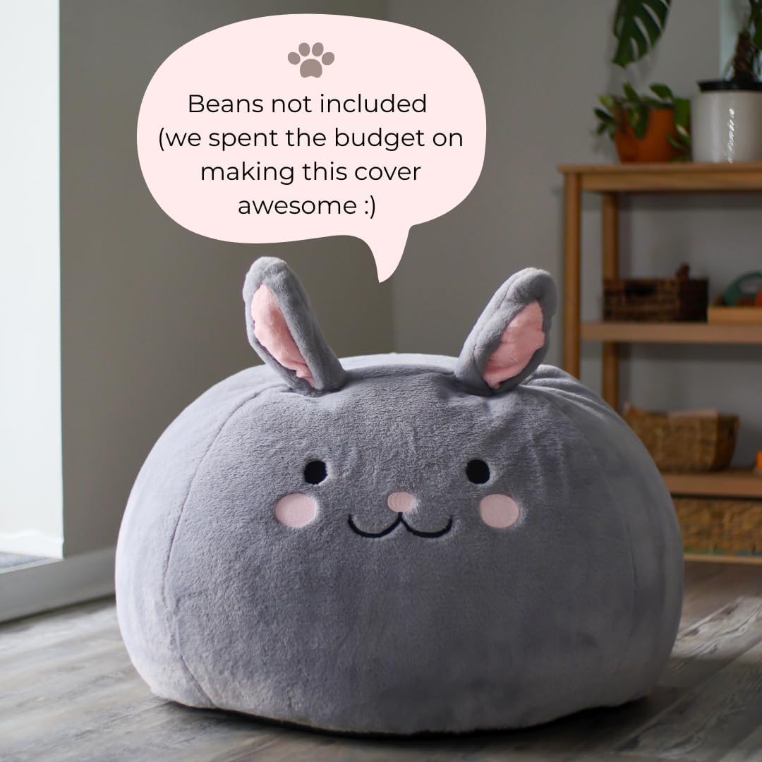Furry Bean Bag Cover, Faux Fur Bean Bag Chair Cover for Kids, Teens and Adults 32x32x18in (Fluffy Bunny)