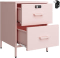 Steehoom 2 Drawer End Side Table with Lock Metal Nightstand, Lockable Storage Cabinet Kids Cabinet for Living Room, Bedroom, Dorm, 21.26”H X 15.75”W X 15.75”D (2 Drawer, Pink)