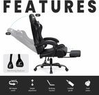 N-GEN GAMING Video Gaming Chair with Footrest Lumbar Support for Home Office High Back Recliner Height Adjustable Ergonomic Comfy Leather Computer Desk Chair (Carbon Black)