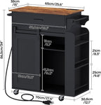 YATINEY Kitchen Island with Storage, Mobile Kitchen Cart with Charging Station, Kitchen Island on Wheels, Rolling Island Table with Sliding Cabinet Door, Black and Rustic Brown ZD01UBR