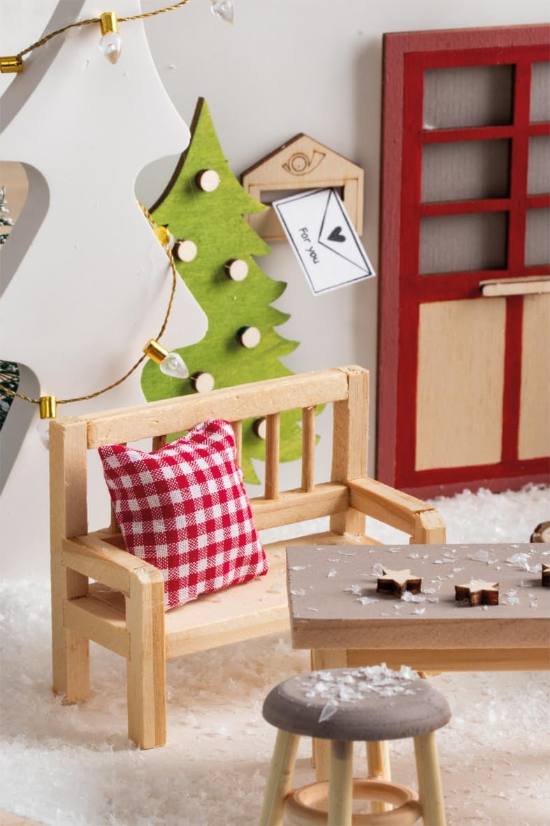 Rayher Wooden Mini Bench FSC 100% 8 x 3.5 x 6.2 cm + 2 Cushions 1 Set 46820000