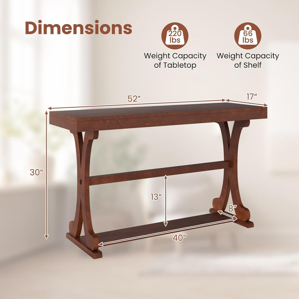 Giantex 52" Narrow Console Table, Vintage Accent Entryway Table with Open Storage Shelf, Long Wooden Behind Couch Sofa Table with Anti-tip Kit for Small Spaces Living Room Hallway (Walnut)