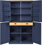 Tall Kitchen Pantry with 2 Drawers, 2 Adjustable Shelves and 8 Door Shelves, Freestanding Large Cupboard Storage Cabinet for Dining Room (Blue)