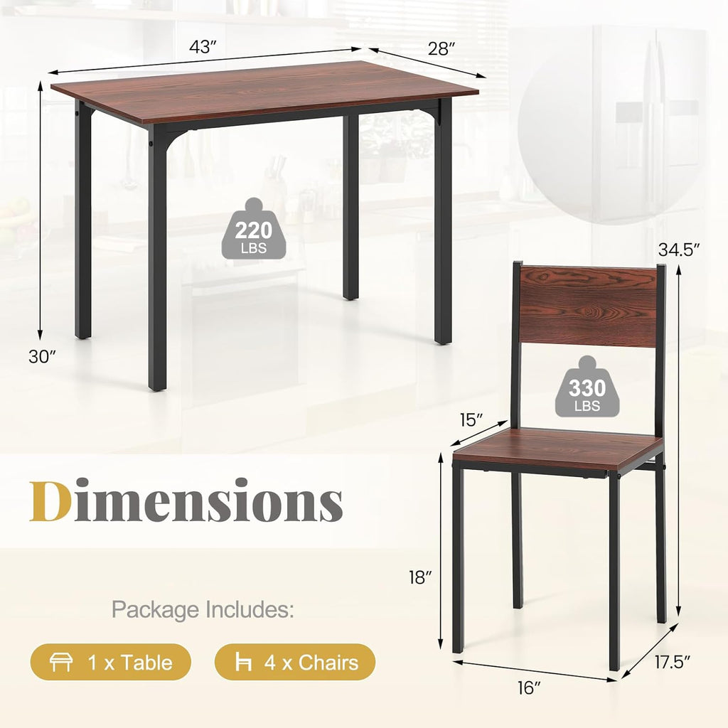 Tangkula Dining Table Set for 4, Modern Table and Chairs Set of 4 for Kitchen Dining Room Breakfast Nook (Walnut)