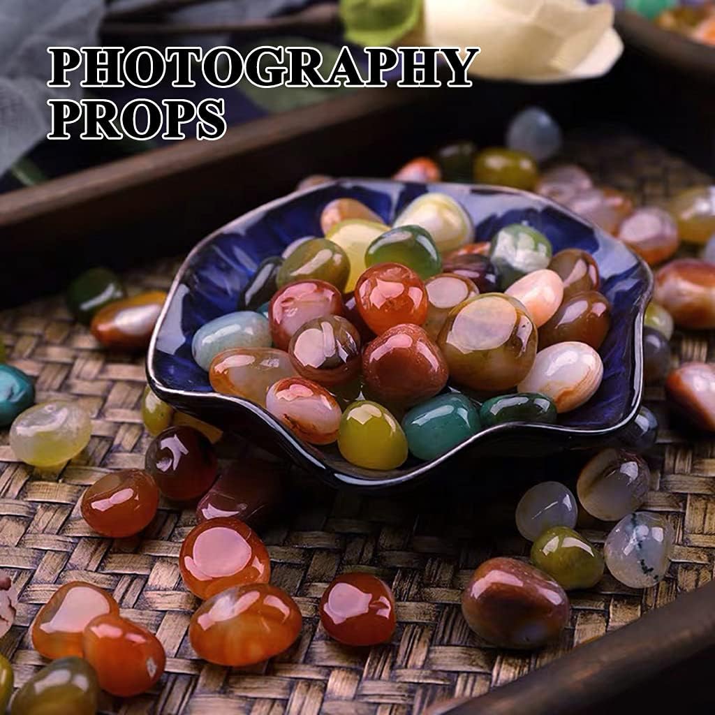 KINGOU 15oz/425g Polished Agate Gems Stones Pebbles Mix Colored Gravel Rocks for Succulents Plants Vase fillers, Aquarium Decorative