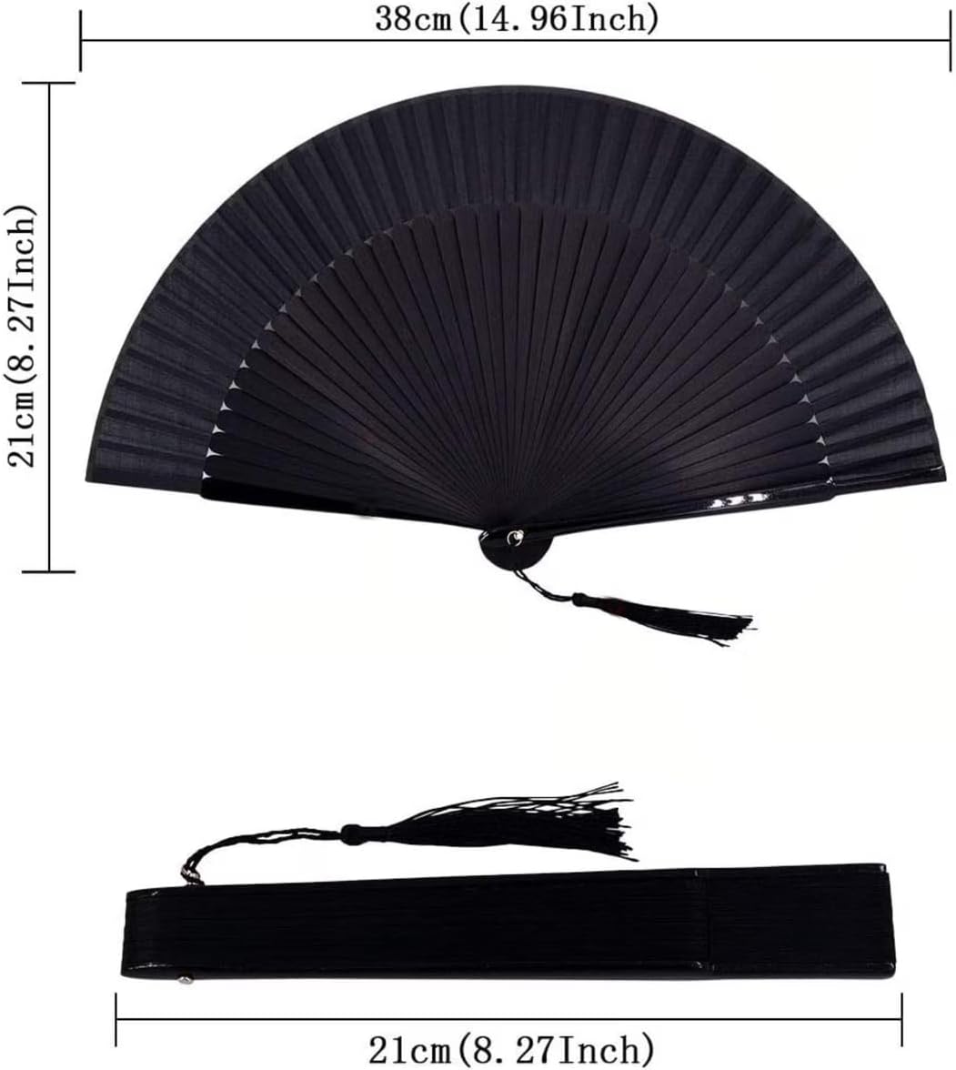 8.27 Inches Bamboo Folding Hand Fan, Chinese Japanese Retro Style Portable Quiet Fan, Elegant Gift for Women, Black