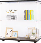GDJAASJI Glass Display Cabinet with Lock, Fast Installation Curio Cabinets with 5mm Tempered Glass Floor Standing Bookshelf for Living Room (35.35" D x 31.69" W x 14.37" H, White)