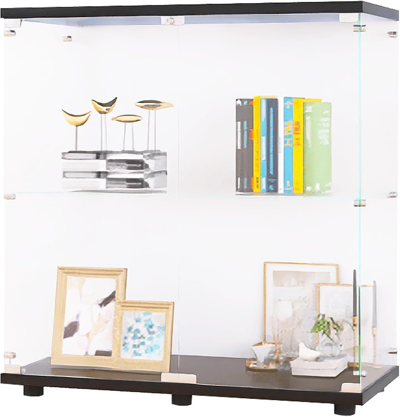 GDJAASJI Glass Display Cabinet with Lock, Fast Installation Curio Cabinets with 5mm Tempered Glass Floor Standing Bookshelf for Living Room (35.35" D x 31.69" W x 14.37" H, White)