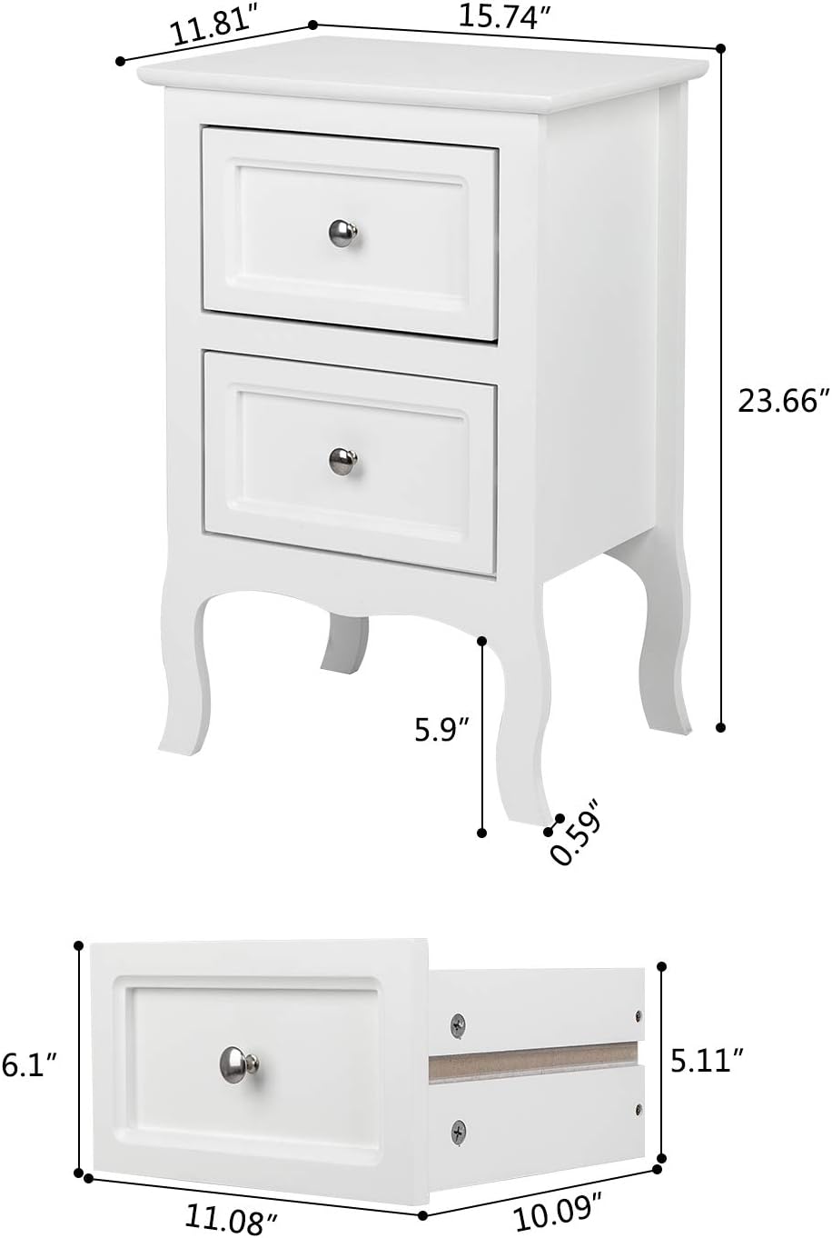 Bonnlo White Nightstand Set of 2, Nightstands with 2 Drawers, Bed Side Table/Night Stand, Small Nightstand for Bedroom, Small Spaces, College Dorm, Kids’ Room, Living Room, Wood, 16W x 12D x 24H