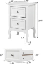 Bonnlo White Nightstand Set of 2, Nightstands with 2 Drawers, Bed Side Table/Night Stand, Small Nightstand for Bedroom, Small Spaces, College Dorm, Kids’ Room, Living Room, Wood, 16W x 12D x 24H