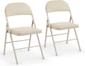 DUMOS 2 Pack Leather Padded Folding Chair, Indoor Outdoor Portable Stackable Commercial Seat with Steel Frame, Capacity for Home, Office, Party, Comfy, Kahki