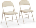DUMOS 2 Pack Leather Padded Folding Chair, Indoor Outdoor Portable Stackable Commercial Seat with Steel Frame, Capacity for Home, Office, Party, Comfy, Kahki