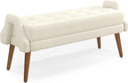 Modern Living Room Bench, Made of Looped Yarn Fabric, with Soft Cushion, Irregular Geometric armrests, and Rubber Wooden Legs, Suitable for Living Rooms, bedrooms, and entrances-Beige RR