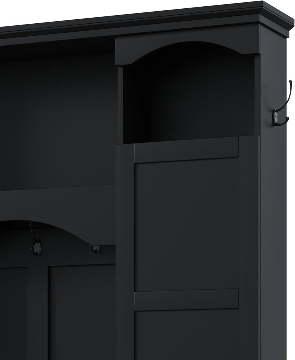 Merax Hall Tree with Bench and Shoe Storage 77.3" Tall with Adjustable Shelves, Modern All-in-One Entryway Bench with 2 Side Cabinets & 7 Hooks, Elegant Arched Design, 55.1"L x 15.7"W (Black)