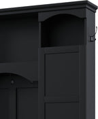 Merax Hall Tree with Bench and Shoe Storage 77.3" Tall with Adjustable Shelves, Modern All-in-One Entryway Bench with 2 Side Cabinets & 7 Hooks, Elegant Arched Design, 55.1"L x 15.7"W (Black)