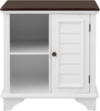 Virubi Farmhouse End Table with Two Handwoven Grass Baskets, American Style Side Table with Shutter Style Storage Cabinet for Living Room (White)