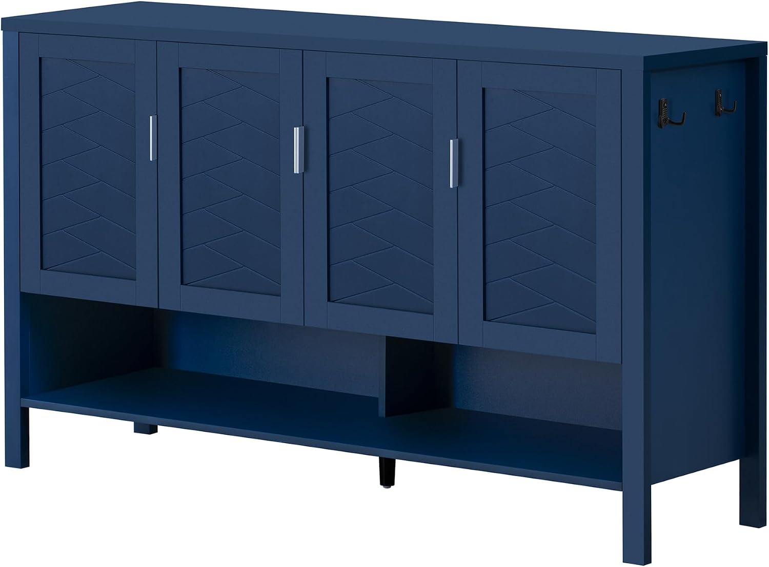 Virubi 55" Sideboard Buffet Cabinet with Storage and Double Hooks, Modern Wood Coffee Bar Cabinet with Open Shelf and 2-Tiers Adjustable Shelves for Living Room, Hallway, Dining, Navy Blue