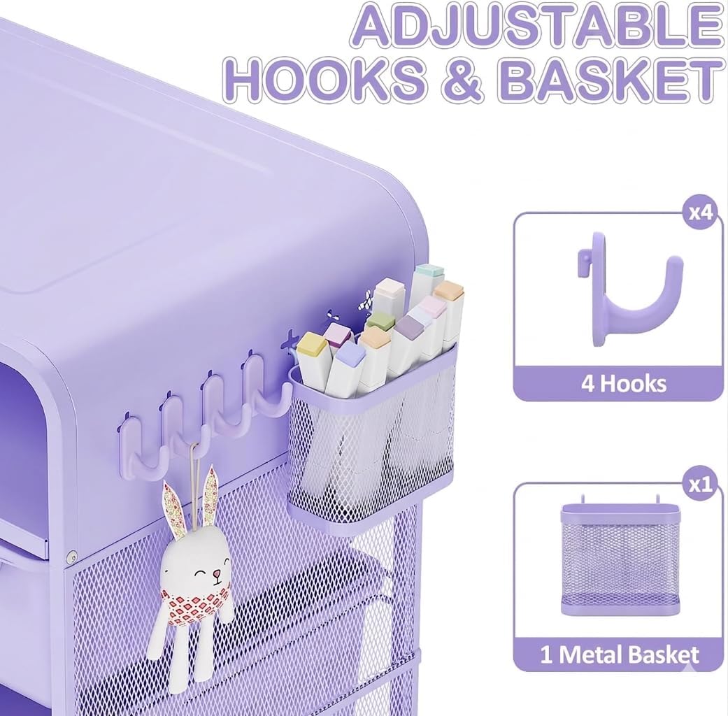 SYKIARIOL Kids Nightstand, Girls Bedside Table, Night Side Table | Kids Night Stand, End Tables Bedroom, Purple Cute Nightstand with Storage Drawer for Girls