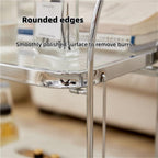 Folding Side Table with Tempered Glass Top, Double Layer Minimalist Rolling Cart, End Table with Wheels, Utility Cart for Dining Room, Living Room and Bedroom