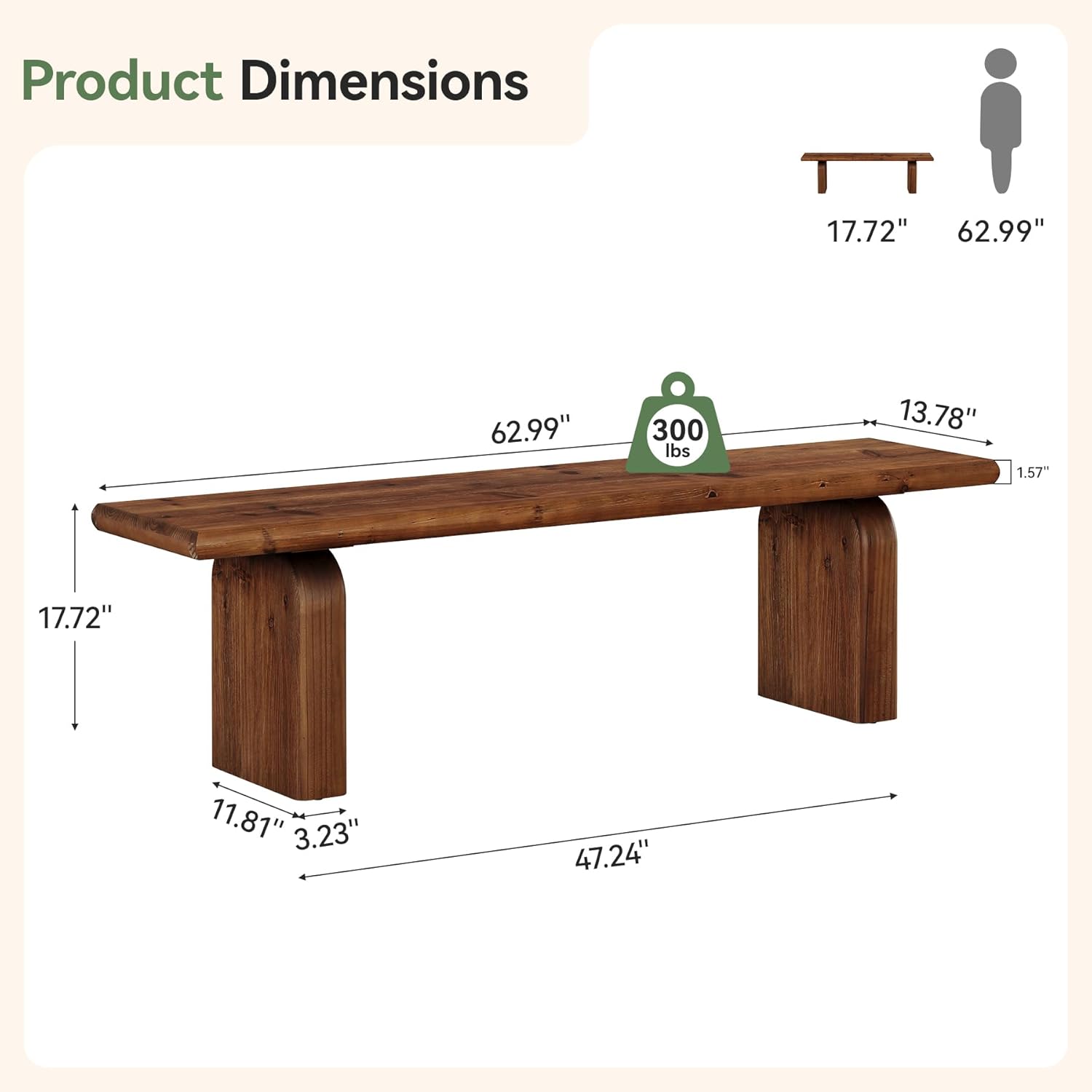 62.99-Inch Solid Wood Entryway Bench, Farmhouse Indoor Wooden End of Bed Bench for Entryway, Hallway, Bedroom, Dining Room, Living Room, Easy Assembly, Rustic Brown