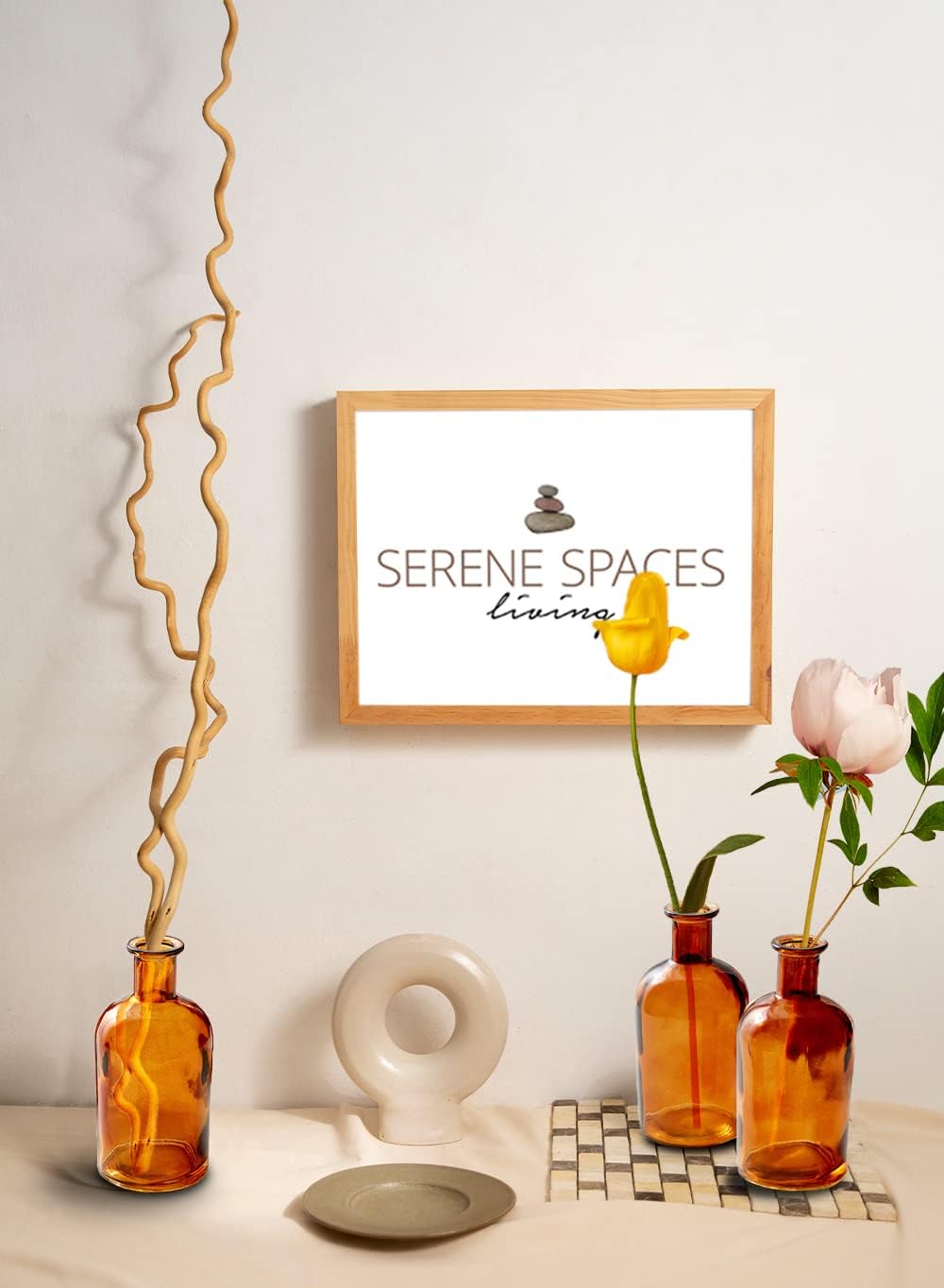 Serene Spaces Living Bud Vases, Apothecary Jars, Decorative Glass Bottles, Centerpiece for Wedding Reception, Mini Flower Vases, Small Medicine Bottles for Home Decor (Amber, Set of 24)