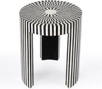 Beaumont Lane Transitional Round Bone Inlay Side Table, Black and White Finish, 18" W x 18" D x 22" H, Engineered Wood Construction, Handcrafted Accent Table for Living Room Decor