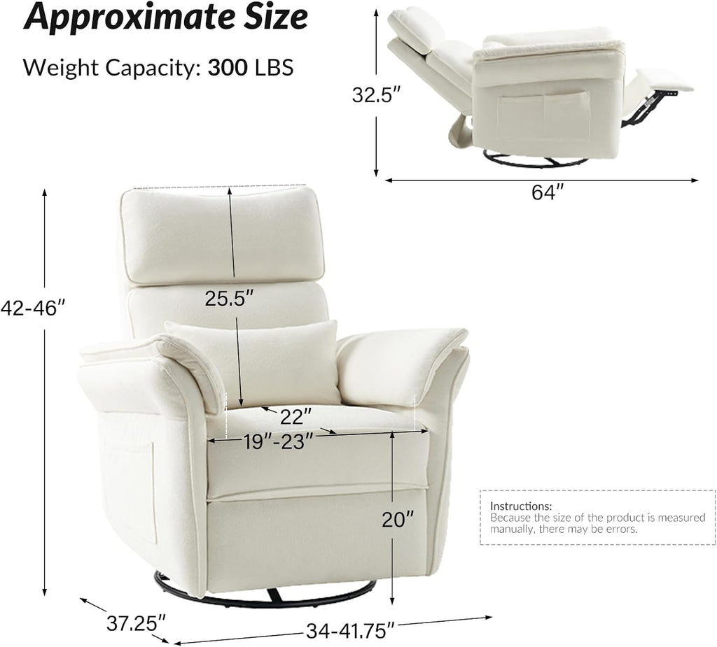 Modern Power Swivel Rocker Recliner Chair with USB Port and Storage Bags, Nursery Glider Recliner with Adjustable Headrest and Armrests, , GREENGARD, FSC, CertiPUR-US® Certified, White