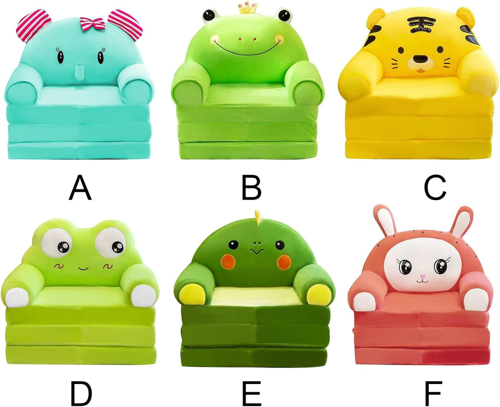 Plush Foldable Kids Sofa Cover,Cute Cartoon 2 in 1 Kids Sofa Cover Backrest Flip Open Sofa Bed Cover for Living Room Bedroom(Without Liner Filler)(D)