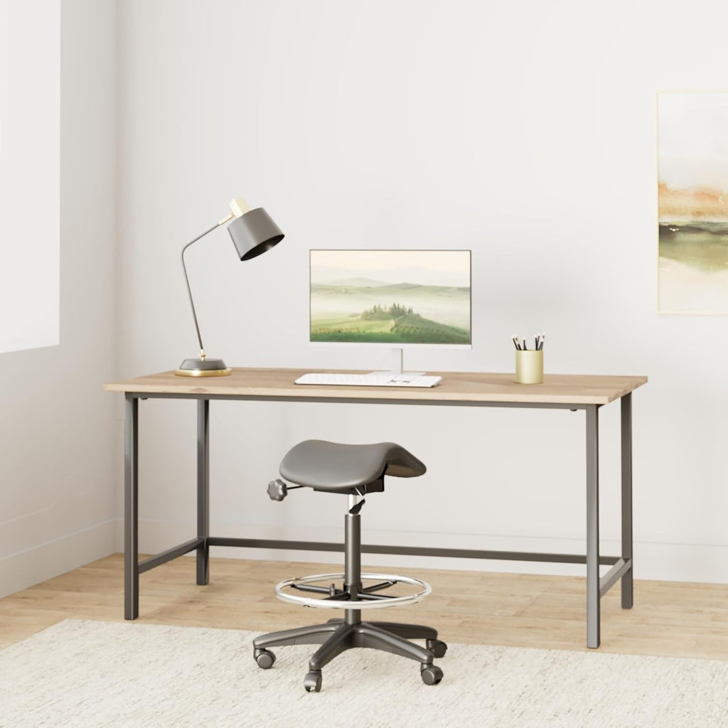 Office Star Drafting Backless Stool with Saddle Seat, Foot Ring, Adjustable Seat Angle and Pneumatic Height Adjustment, Black Vinyl