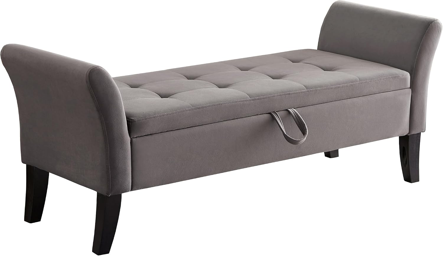 51.5" Velvet Storage Bench, Upholstered Button Tufted Design, Bedside Bench with Armrests, Secure Hinged Storage Space, Suitable for Bedroom Living Room (Grey)