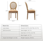 Vintage French Country Dining Chairs Set of 4, Farmhouse Rattan Dining Room Chairs with Round Back, Linen Upholstered Seat & Carved Solid Wood Legs, Sillas de Comedor, Kitchen Dining Chairs (Tan)