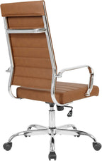 LANDSUN Home Office Chair High Back Executive Chair Ribbed Leather Computer Desk Chair with Armrests Soft Padded Adjustable Height Swivel Modern Conference Chrome Brown